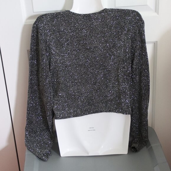 Vintage ONYX Nite Black Sparkly Long Sleeve Bolero Open Front Jacket Size 12 - Picture 6 of 11